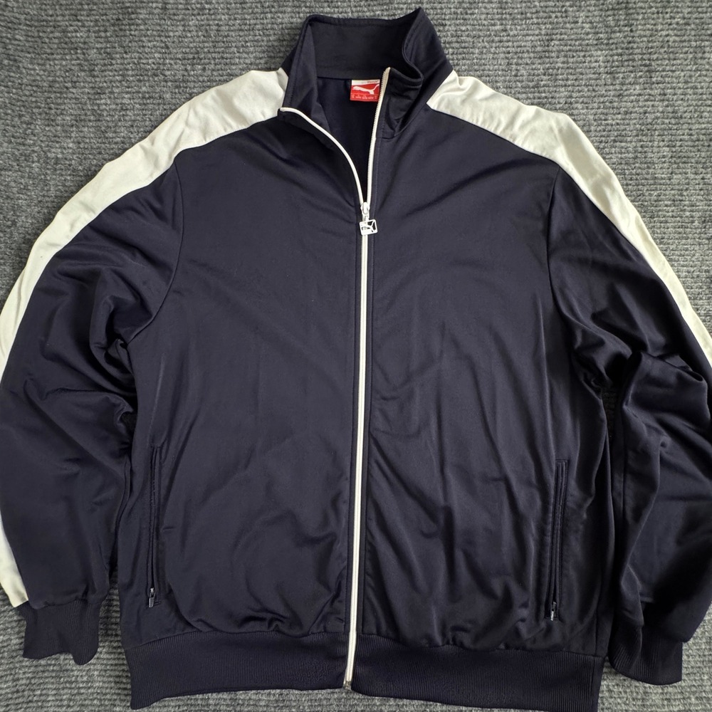 Puma Mens XL Track Jacket Navy Blue Cream Stripe Full Zip Retro Y2K Sportswear